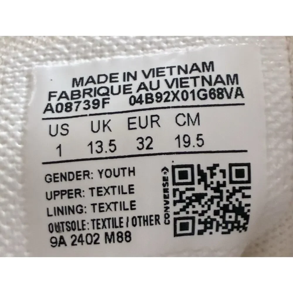 Converse Chuck Taylor All Star High Top Girls Youth Size 1 White With Butterfly - Picture 5 of 6